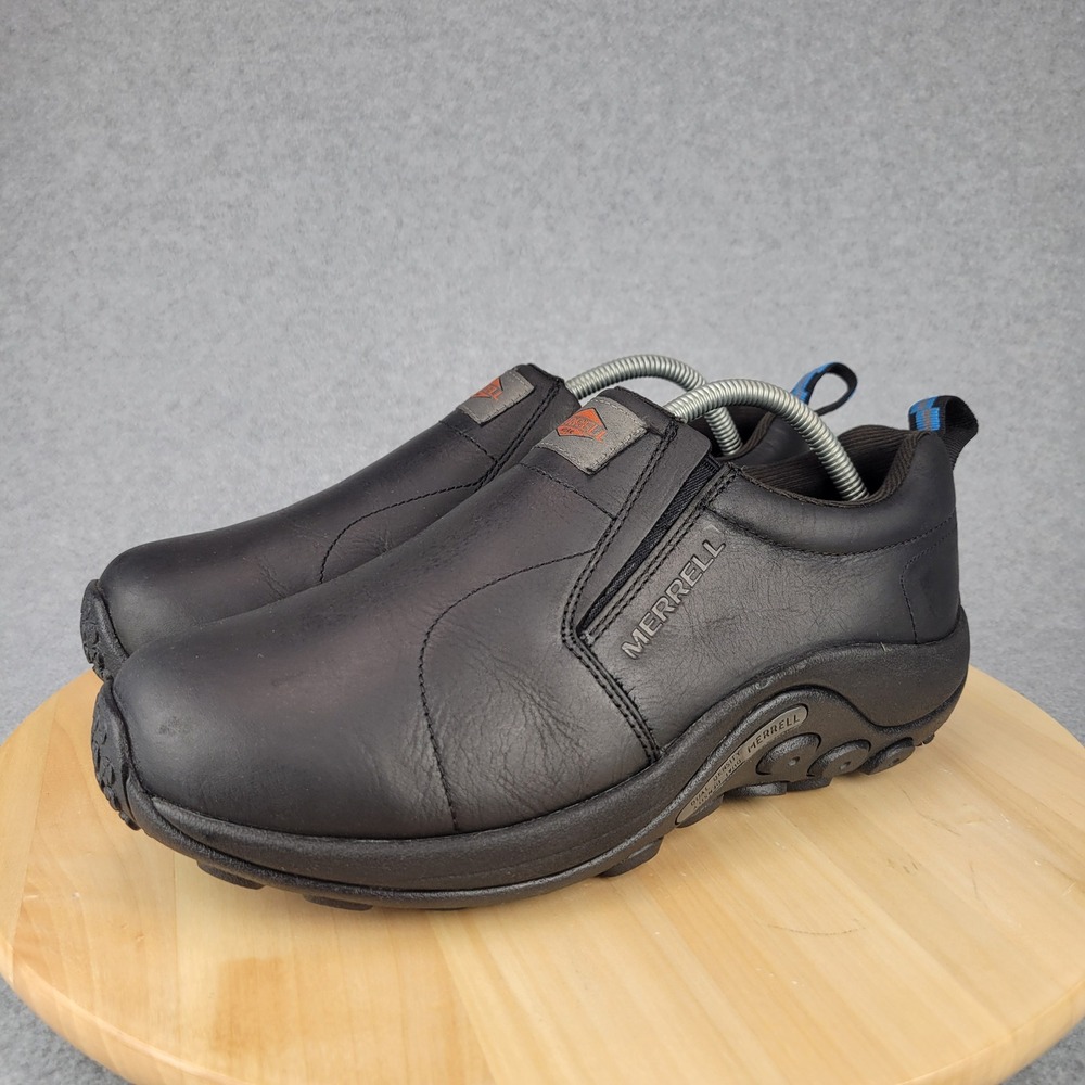Merrell Jungle Moc Work Shoes Mens 9 Black Leather Slip On EH Rated J099321